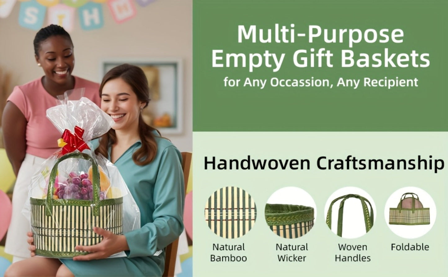Bamboo Storage Baskets 6-Pack in Oval or Round Shapes with Nine Color and Shape Variants for Home Organization