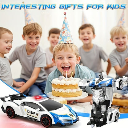 Remote Control Car, 1:18 Transforming Robot Model with Police or Spider Theme, One-Button Change, LEDs and 360° Drift