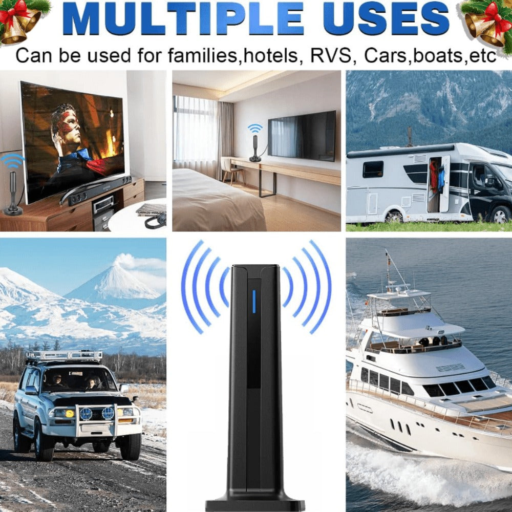 TV Antenna with Magnetic Vertical Base, 16-Foot Coaxial Cable, USB Amplifier and One or Two-Pack Options