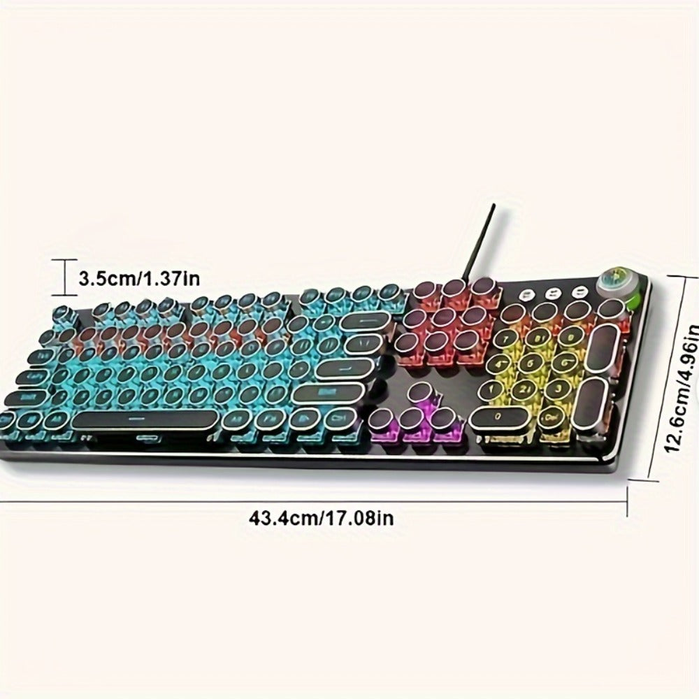 Mechanical Keyboard with Retro Round Keycaps, Green Switches, RGB Backlighting and Multifunction Control Knob