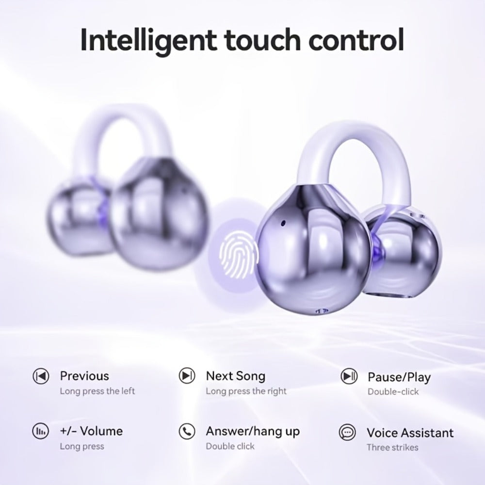 Open-Ear Clip Earphones Bluetooth 5.4 Wireless Earbuds for Glasses Wearers Small Ears Low Latency HD Calls All-Day Comfort Clip-On Open Ear Headphones Purple Black White