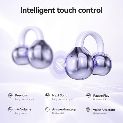 Open-Ear Clip Earphones Bluetooth 5.4 Wireless Earbuds for Glasses Wearers Small Ears Low Latency HD Calls All-Day Comfort Clip-On Open Ear Headphones Purple Black White