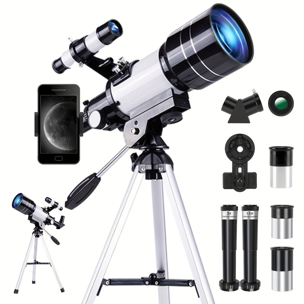 Portable 70 mm Aperture Telescope with Blue or White TS-70300 Models, Tripod, Phone Holder and Eyepieces