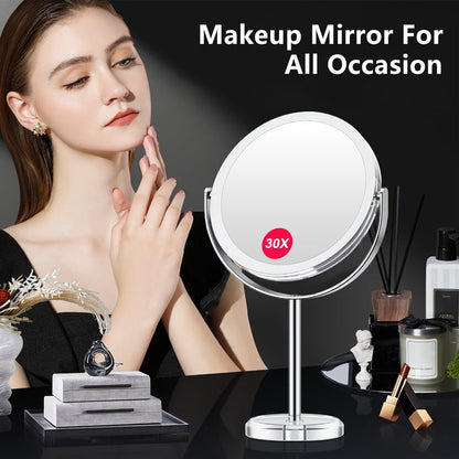1X/30X Magnifying Makeup Mirror with Stand – Double Sided 360° Rotation Vanity Mirror for Travel & Home
