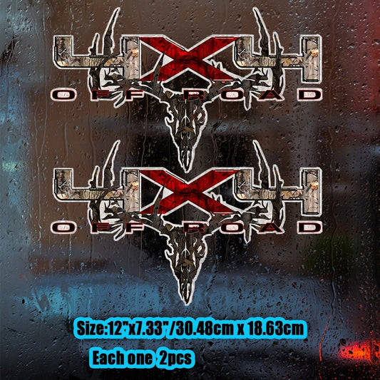 Camouflage Truck Decal 2PCS 12x7" - Archery Deer Hunting Skull Sticker Set for Truck Bed, Pickup Window, 4x4 Off-Road Vehicle Exterior