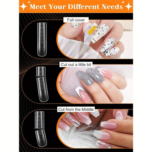 Poly Gel Nail Extension Form Kit - 192pcs Dual Forms, 96pcs Reusable Pads, 8 Shapes Acrylic Mold, Brush Pen, Files & Clips, Complete French Nail Extension Beginner Set for Home Salon