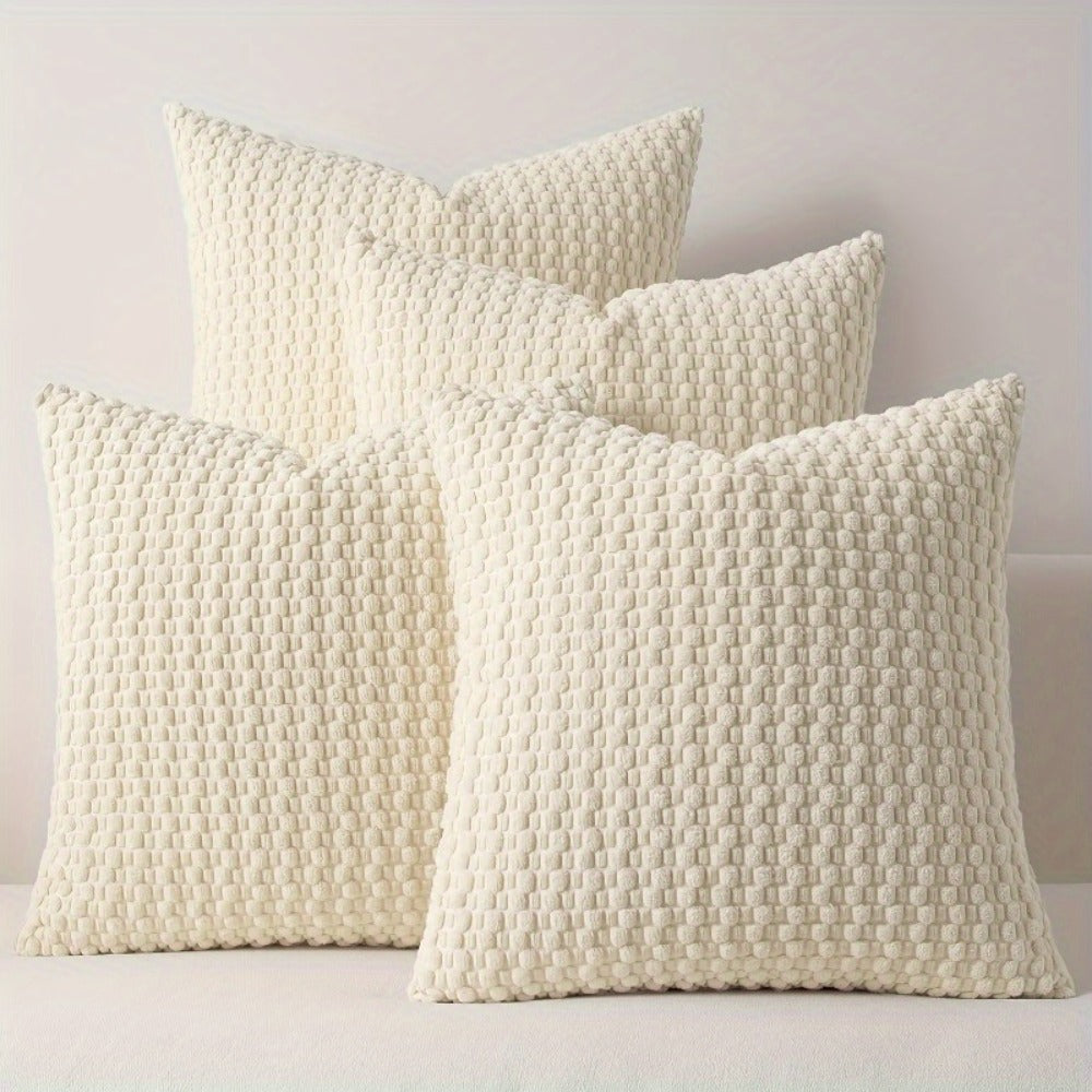 Four-Piece Textured Velvet Pillow Cover Set, 20 x 20 Inches with Coordinated Boho Geometric Patterns