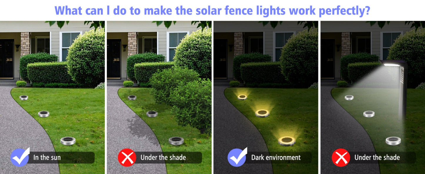 Solar Ground Lights 8 Pack 8-LED - Ultra Bright Semi-Recessed Outdoor Floor Lights for Garden Pathway Driveway Deck Staircase Pool, Warm White Dusk to Dawn Solar Step Lights Weatherproof
