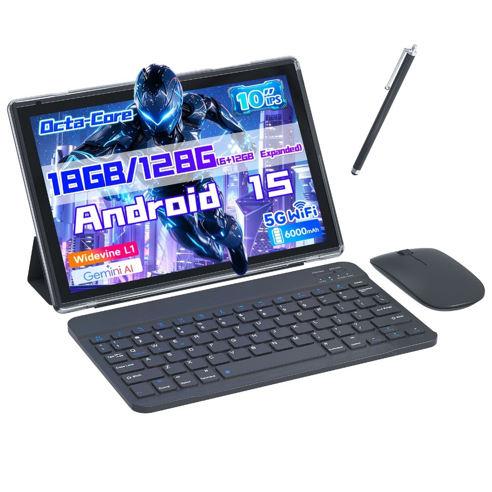 Android 15 Tablet 10 Inch, 12GB+6GB RAM 128GB ROM 1TB Expandable Storage, RK3562 Quad-Core, Dual Band 2.4G/5G WiFi, IPS Touch Screen, Long Battery Life - Fast Performance Pad for Work & Entertainment