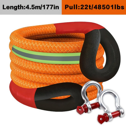 Kinetic Recovery Rope 48501 LBS 22 Ton - High Strength Nylon Tow Rope with Bow Shackles & Storage Bag, 14.5 16.4 30 FT Options for Truck SUV UTV ATV Off Road Emergency Rescue