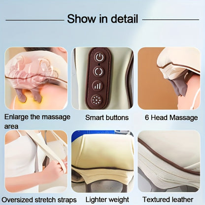 6-Node Wireless Neck and Shoulder Massager with Heat, Hands-Free Straps and Beige or White Color Options