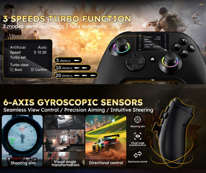 Wireless Gaming Controller Touchscreen PC PS4 Switch Android iOS - 4 Programmable Buttons Rapid Fire 6-Axis Gyroscope Dual Vibration RGB Lighting Bluetooth Gamepad for All Platforms