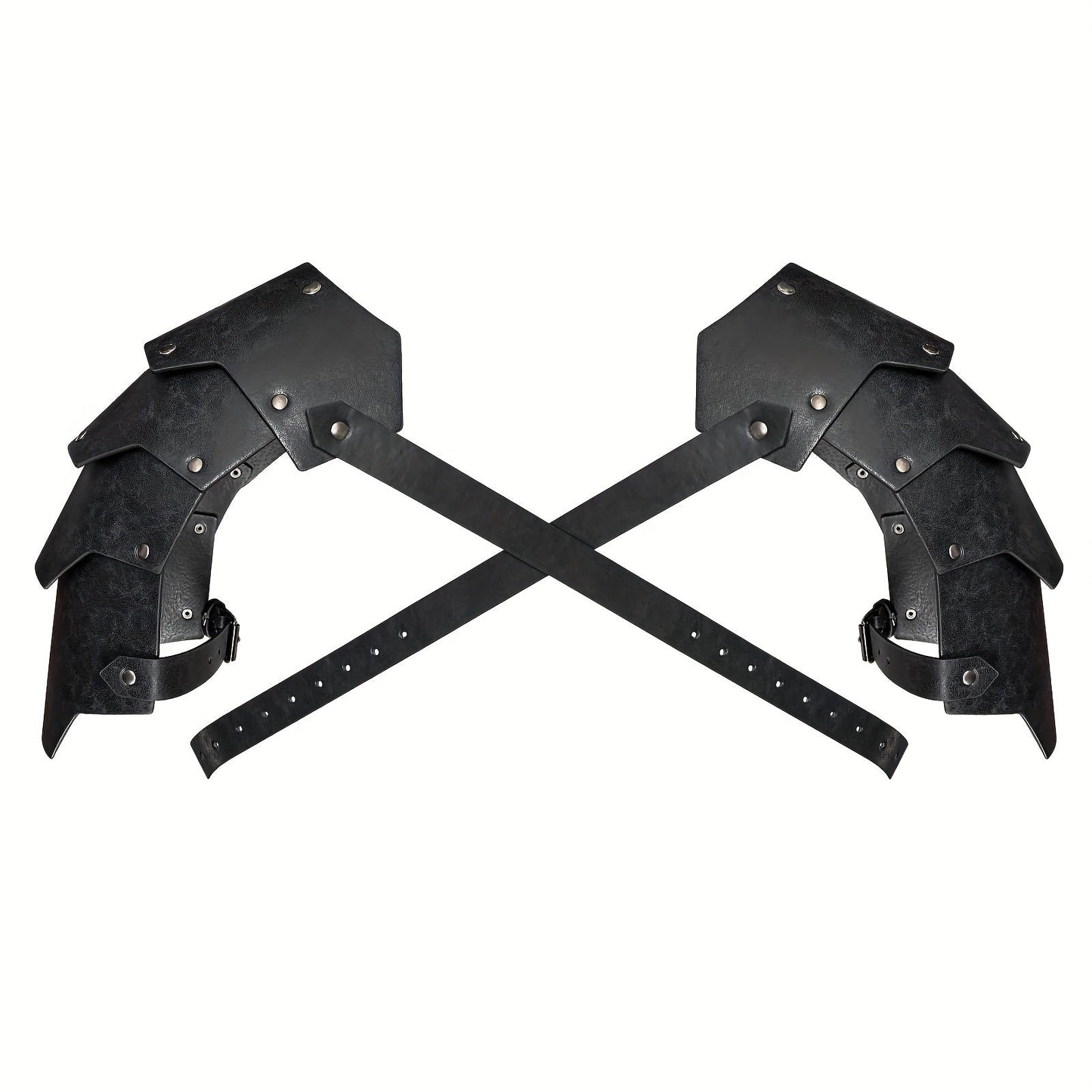 Medieval Costume Shoulder Armor Pair with Layered Riveted Panels, Cross-Back Straps and Three Checkout Colors