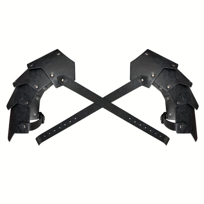 Medieval Costume Shoulder Armor Pair with Layered Riveted Panels, Cross-Back Straps and Three Checkout Colors