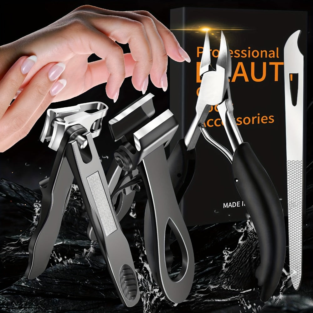 Heavy Duty Toenail Clippers Set 3 Piece for Thick Nails — Wide Jaw Stainless Steel Straight & Angled Nail Clipper with Nail File, Large Nail Cutter for Men Seniors Women Ingrown Toenail Pedicure Tool