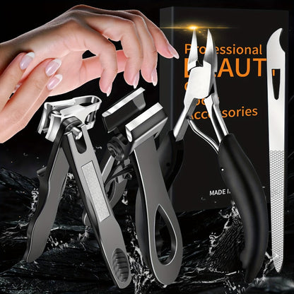 Heavy Duty Toenail Clippers Set 3 Piece for Thick Nails — Wide Jaw Stainless Steel Straight & Angled Nail Clipper with Nail File, Large Nail Cutter for Men Seniors Women Ingrown Toenail Pedicure Tool