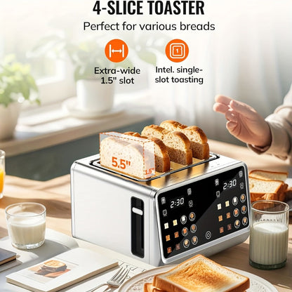 Four-Slice Touchscreen Toaster with Dual Independent Controls, Six Bread Modes, Six Shade Levels and Timer Displays