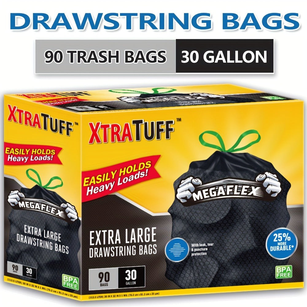 Drawstring Trash Bags with Odor Eliminator Technology – Lemon Mint Scent, Puncture & Tear Resistant, 30 Gal (90 Bags) or 13 Gal (154 Bags) Kitchen Garbage Bags