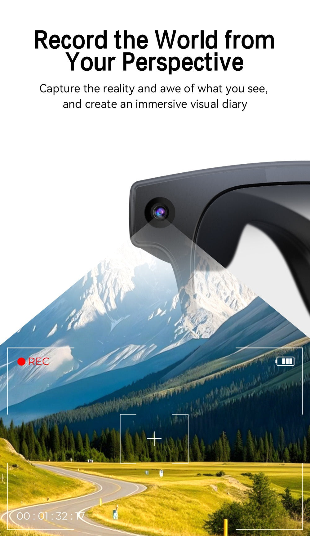 Smart Glasses 8MP Camera Eyewear with Translation, Object Recognition, Touch Control and Bluetooth Audio