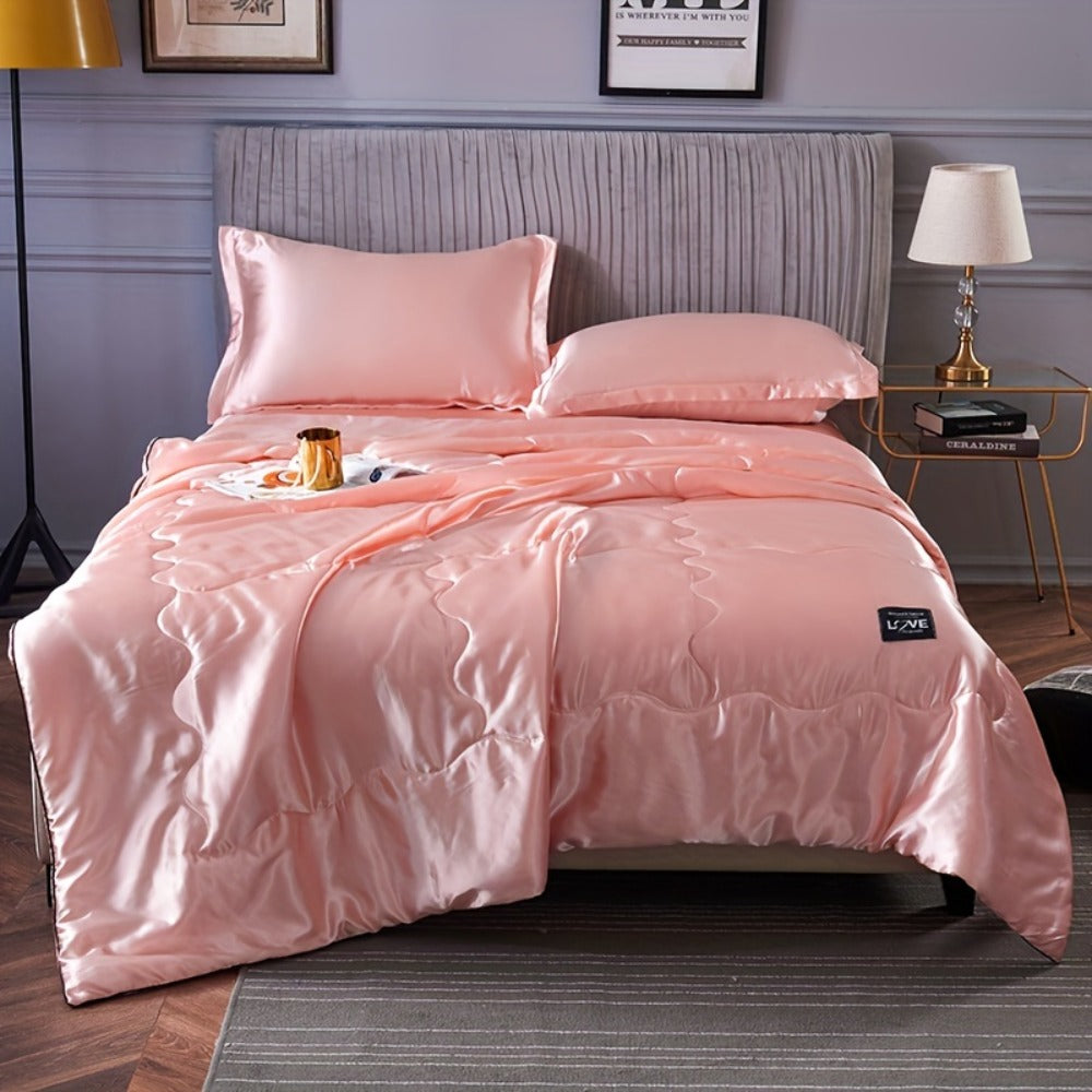 Satin-Look Summer Quilt in White, Silvery Grey, Pink or Lake Blue with Twin and Full Sizes