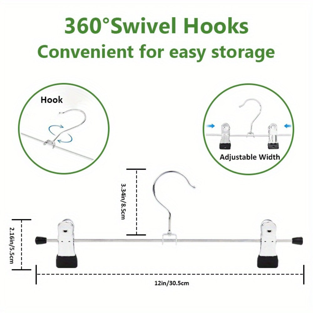 Thirty-Piece Adjustable Metal Pants Hanger Set with Swivel Hooks and Sliding Clips for Closet Organization