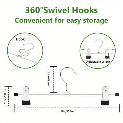 Thirty-Piece Adjustable Metal Pants Hanger Set with Swivel Hooks and Sliding Clips for Closet Organization