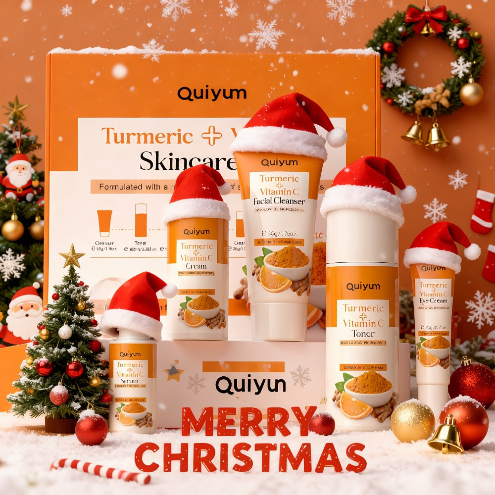 Skincare Set with Quiyum Label, 5-Piece Turmeric Vitamin C or 6-Piece Vitamin C Routine Options