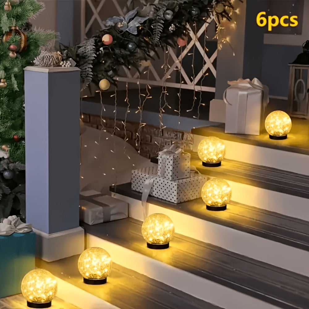 Solar Garden Lights Cracked Glass Globe Stakes, IP44 in 2- or 4-Piece Sets with Warm White LEDs