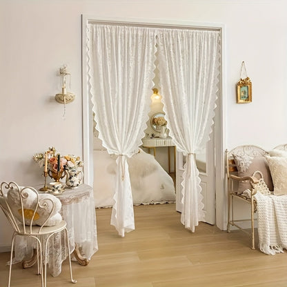 Floral Phoenix-Tail Lace Curtain Panel with Rod-Pocket Header, Three Colors and Four Length Options