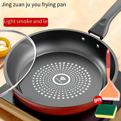 Nonstick Frying Pan with Lid 9.45 10.24 11.02 Inch Cast Iron Style Flat Bottom Skillet Stainless Steel Handle Smoke-Free Lightweight Cookware for All Stovetops Fried Eggs Steak Pancakes