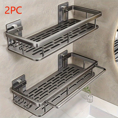 Two-Piece Metal Shower Caddy Shelf Set with Adhesive Wall Mounts in Dark Gray or Bright Black