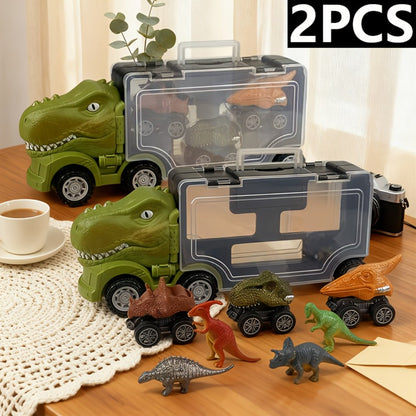 T-Rex Dinosaur Carrier Truck Playset with Mini Cars, Figures and Standard or Upgraded Package Options