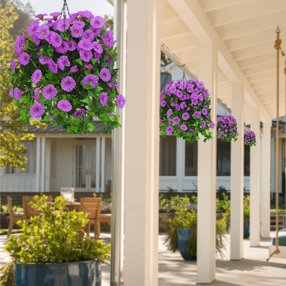 Artificial Flowers Hanging Petunia Arrangement with Included Planter Container and Six Color Options