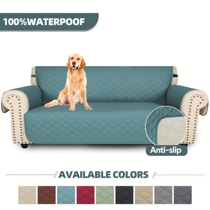 Sofa Cover Waterproof Quilted Microfiber Three-Seat Panel Set with Two Foam Tubes, Straps and Side Pocket