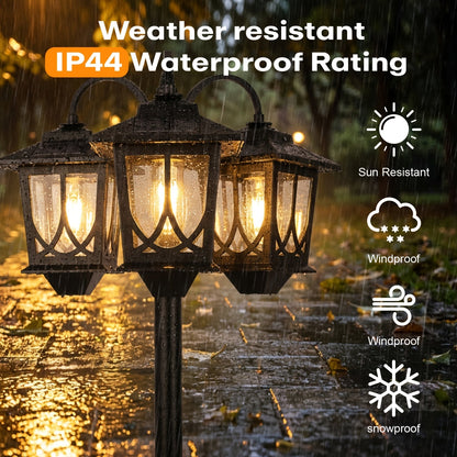 Solar Lamp Post 73in 3-Head Dusk to Dawn Outdoor Garden Light IP44 Waterproof Aluminum Rust-Proof Vintage Edison Bulb Patio Yard Pathway Decor