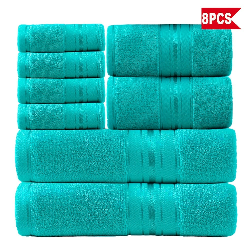 Towel Set 8 Piece 550GSM Pure Cotton Vintage Striped Bath, Hand Towels and Washcloths for Home and Guest Use