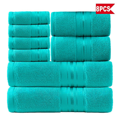 Towel Set 8 Piece 550GSM Pure Cotton Vintage Striped Bath, Hand Towels and Washcloths for Home and Guest Use