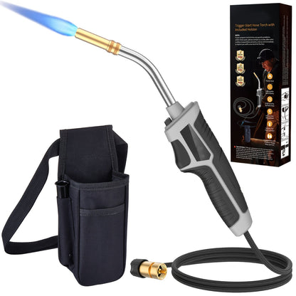 Torch Kit with Trigger Start Propane Torch Head, 5Ft Hose & Holster, Blow Torch for Brazing, Soldering, Welding, BBQ & Campfire, Propane Torch with Cylinder Clip Option (Cylinder Not Included)