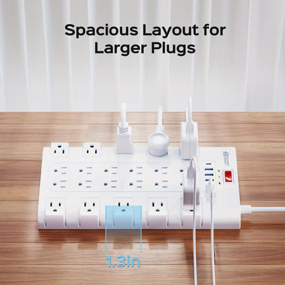 Heavy Duty 28-in-1 Surge Protector Power Strip, 22 AC Outlets & 6 USB Ports (1 USB-C), 5ft Extension Cord, Charging Station for Home Office Tool Room Desk – Overload Protection, 2500W