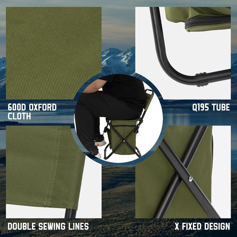 Folding Backpack Camping Chair with Backrest & 12.4L Storage Bag, Lightweight 265 lb Stool for Fishing & Events