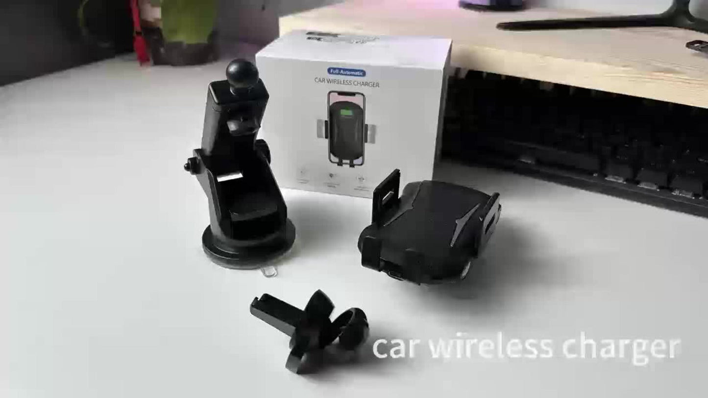 Infrared Auto-Sensing Car Phone Mount 10W Wireless Charging Auto-Lock Clamp Vent Clip Dashboard Suction 360° for iPhone 16 15 14 13 12, Samsung Galaxy S24 S23 S22, All Qi Devices – Black
