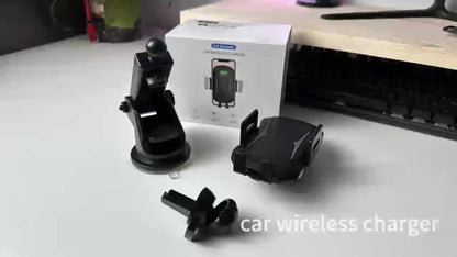 Infrared Auto-Sensing Car Phone Mount 10W Wireless Charging Auto-Lock Clamp Vent Clip Dashboard Suction 360° for iPhone 16 15 14 13 12, Samsung Galaxy S24 S23 S22, All Qi Devices – Black