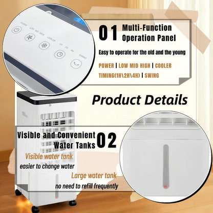 Portable Air Conditioner Evaporative Air Cooler with Remote, 40Hrs Cooling, 2.6 Gal Tank, 3 Speeds, Windowless AC Unit for Room, Personal Space Cooler Fast Cooling