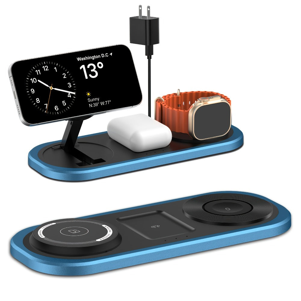 Samsung & iPhone 3-in-1 Wireless Charging Station Foldable 15W Fast Charger for iPhone 17/16/15/14/13/12, Apple Watch Ultra 2/Series 10/9/SE, AirPods Pro 4/3/2 & Samsung Galaxy S25/S24/S23 – 4 Colors Black Gold Silver Blue