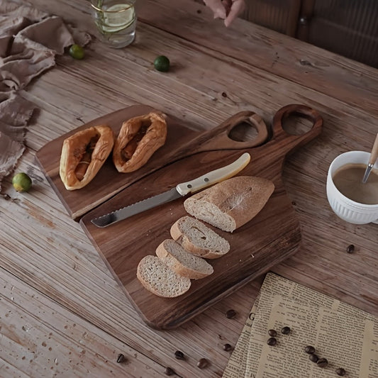 Cutting Board Two-Piece Acacia Wood Set with Loop Handles, Two Sizes and Reversible Flat Surfaces