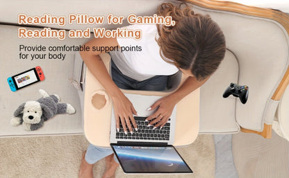 Gray Reading Lap Cushion with Armrests, Cup Holder, Side Pocket and Removable Top Pad for Bed or Sofa