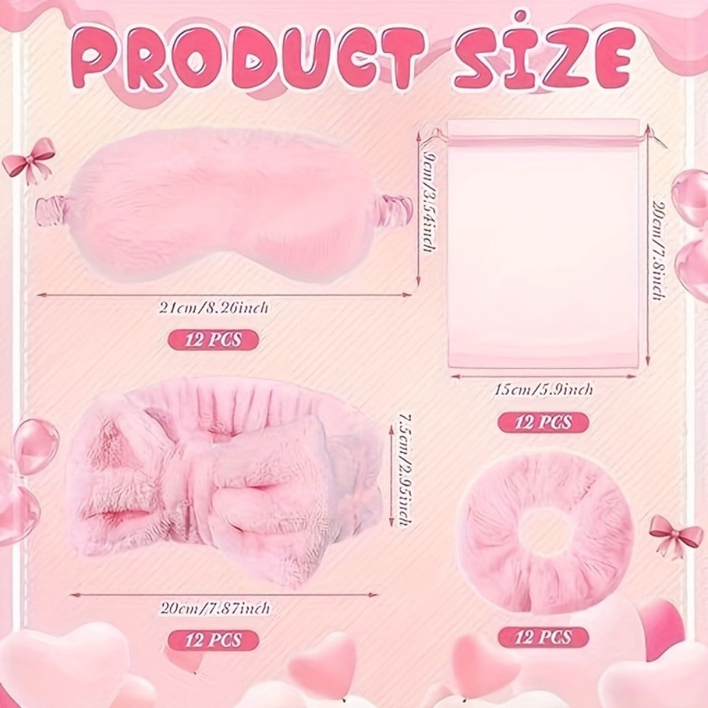 Forty-Eight-Piece Pink Spa Party Favor Set with Headbands, Sleep Masks, Hair Bands and Gift Bags
