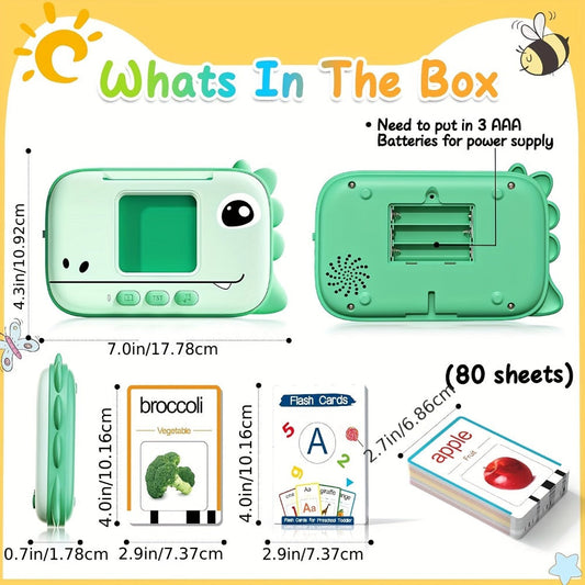 Talking Flashcard Machine for Toddlers 160 Words — Portable Word Card Reader Kids Ages 1-4 Dinosaur Unicorn Style Speech Vocabulary Learning Toy Gift Boys Girls