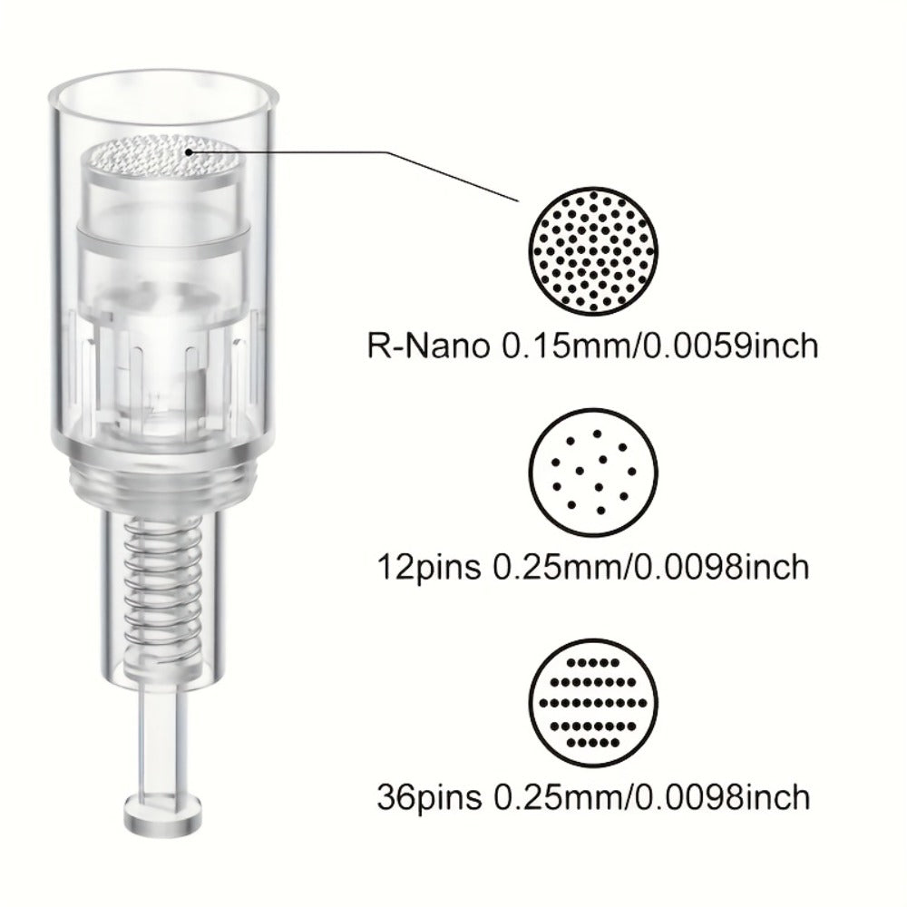 Microneedling Cartridges 10pcs Replacement Needle Tips for Derma Pen — 12 Pin 36 Pin R-Nano 0.25mm Screw-Lock, Compatible with L1 L3 L6 L8 S8 Microneedle Pen, Sterile Single-Use