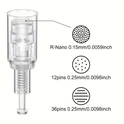 Microneedling Cartridges 10pcs Replacement Needle Tips for Derma Pen — 12 Pin 36 Pin R-Nano 0.25mm Screw-Lock, Compatible with L1 L3 L6 L8 S8 Microneedle Pen, Sterile Single-Use